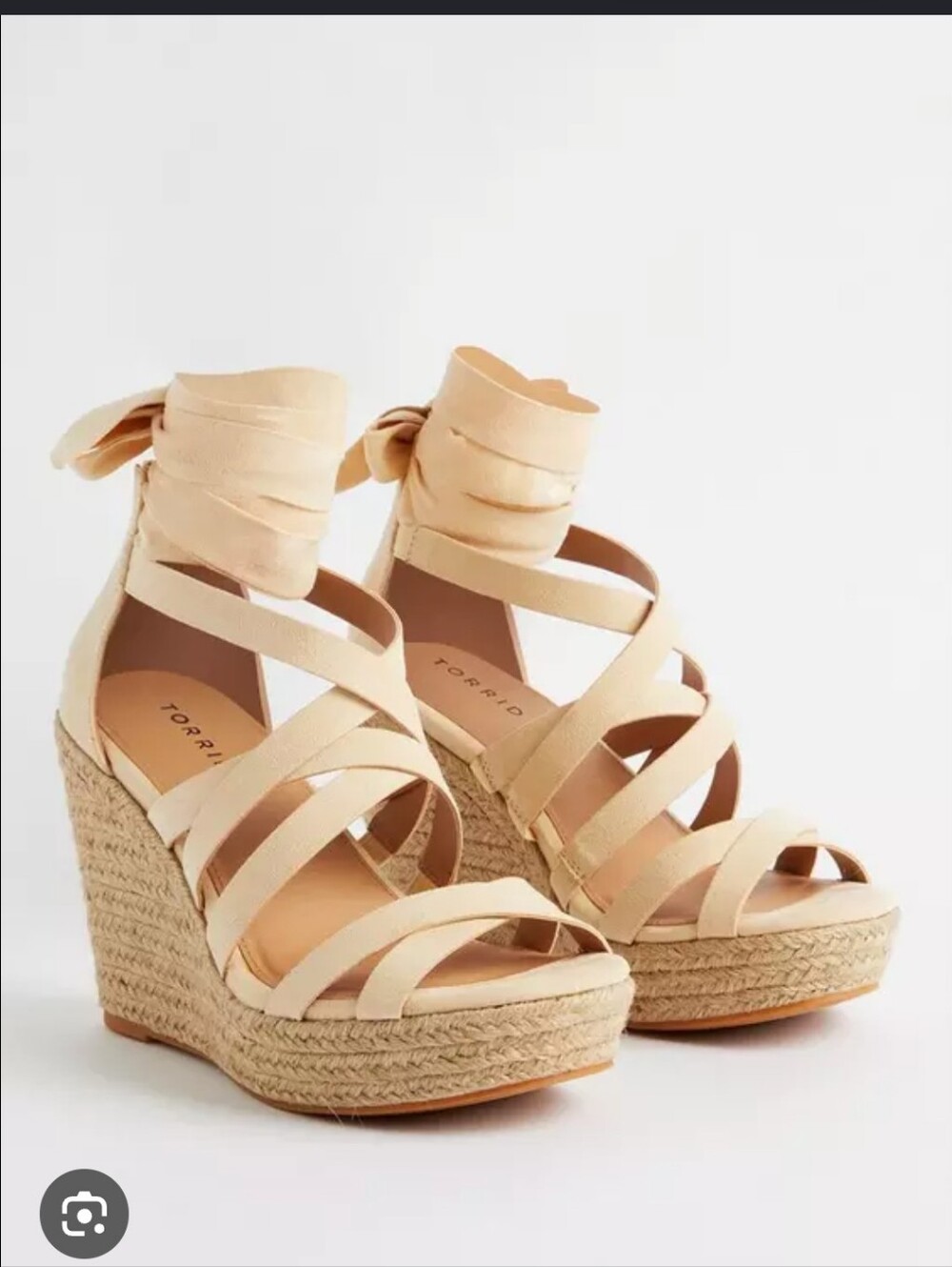 Torrid Neutral Ankle-Wrap Espadrille Wedge Sandals, Size 10.5W